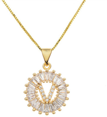 ZIVOM Alphabet Initial Letter V Gold-plated Crystal Brass Pendant Set