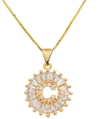 ZIVOM Alphabet Initial Letter C Gold-plated Crystal Brass Pendant Set