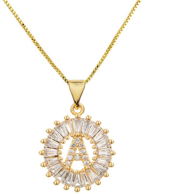 ZIVOM Alphabet Initial Letter A Gold-plated Crystal Brass Pendant Set
