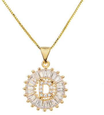 ZIVOM Alphabet Initial Letter D Gold-plated Crystal Brass Pendant Set