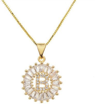 ZIVOM Alphabet Initial Letter B Gold-plated Crystal Brass Pendant Set