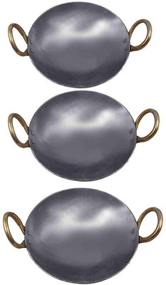 KITCHEN SHOPEE Traditional Iron Kadai Combo: 3 Kadais of 3 Sizes (9 Inches, 10 Inches and 11 inches Diameter). Kadhai-027 Kadhai 25 cm diameter 8 L capacity(Iron, Induction Bottom)