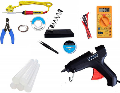 Sauran 25W Electric Soldering Iron,Glue Gun,Multimeter Kit Combo Power & Hand Tool Kit(10 Tools)