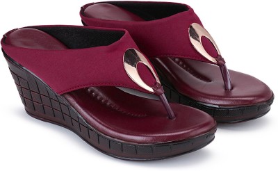 Clouter hub Women Wedges(Maroon , 6)