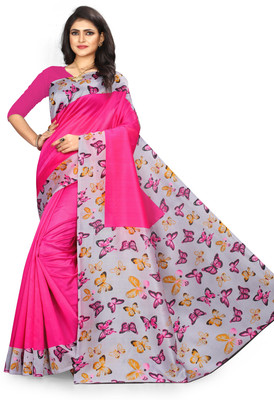 Grubstaker Printed Bollywood Silk Blend Saree(Pink)