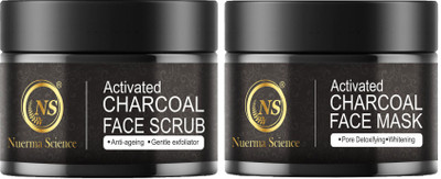 Nuerma Science Charcoal Face Scrub & Charcoal Face Mask with Tea Tree Oil For Gently Exfoliating Skin, Deep Pore Cleansing & Remove Excess Oil (Pack of 2) Scrub(200 g)