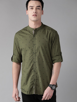 Roadster Men Printed Casual Dark Green Shirt