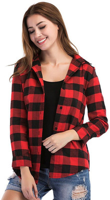 RC FASHION Women Checkered Casual Red Shirt