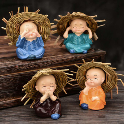 YaaYi Baby Hat Monk Buddha Idols Standard Multicolour, 4 Pieces 6.2 C.M Decorative Showpiece  -  7 cm(Polyresin, Multicolor)