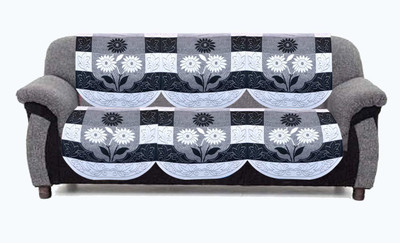 FAIRY HOME Polyester Geometric 3 Seater Sofa Cover(Black Pack of 3)