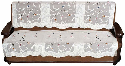 FAIRY HOME Polyester Geometric 3 Seater Sofa Cover(White Pack of 3)
