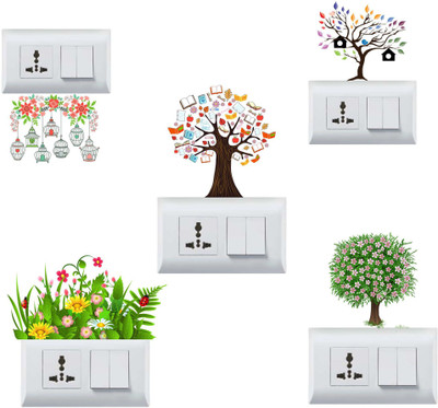 Sahaj Décor 13 cm Tree With Cage Switch Board Sticker Self Adhesive Sticker(Pack of 1)