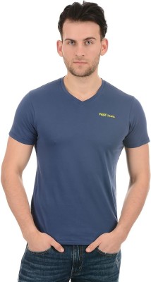 Pepe Jeans Solid Men V Neck Dark Blue T-Shirt