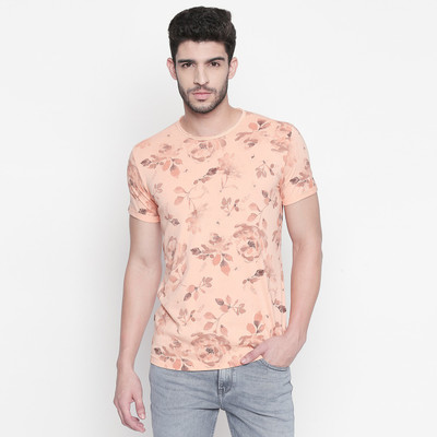 mufti-floral-print-men-round-neck-orange-t-shirt