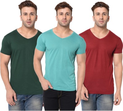 Behemoth Solid Men V Neck Dark Green, Maroon, Light Green T-Shirt