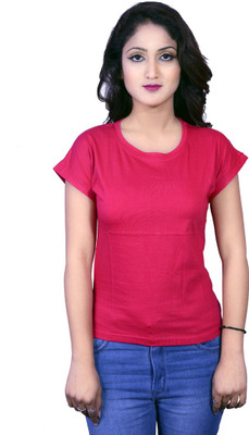 Deep Collection Casual Cap Sleeve Solid Women Pink Top