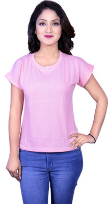 Deep Collection Casual Cap Sleeve Solid Women Pink Top