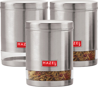 HAZEL Steel Grocery Container  - 1350 ml(Pack of 3, Silver)