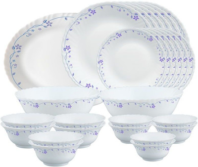 Larah by Borosil Pack of 27 Opalware Flora Dinner Set(White, Microwave Safe)