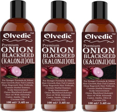 Olvedic Onion Black Seed Hair Oil for Hair Growth Stronger Formula for (Kalonji Oil) Dandruff & Hairfall Control hair oil 100ml Pack of 3 bottle (300ml) Hair Oil(300 ml)