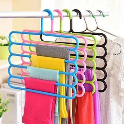 MOONZA A 5 Layer Plastic Colourful Pants Scarf Trousers Clothes Towels Hanger/Holder (Multicolour) pack of 4 Plastic Shirt Pack of 4 Hangers For  Shirt(Multicolor)
