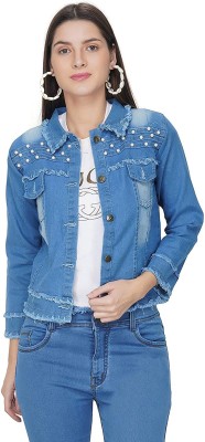 KING DENIM Full Sleeve Solid, Self Design Women Denim Jacket