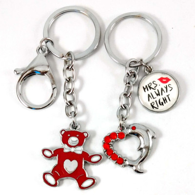 Isk Red teddy key locking And heart fish love silver red keychain Key Chain
