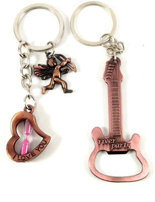 Isk Guitar metal with angle heart copper color keychain Key Chain
