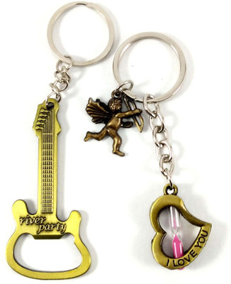 Isk Angle with heart And Guitar Solid Moss Green Color keychain Key Chain