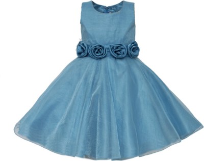 Maybemine Indi Girls Midi/Knee Length Party Dress(Light Blue, Sleeveless)