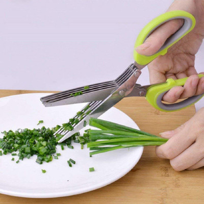 ultimate shopping network Multi-Functional Stainless Steel Kitchen Knives 5 Layers Scissors Cut Herb Spices Cooking Tools Vegetable Cutter with Cleaning Brush (Colour May Vary) Scissors(Set of 1, Colour May Vary)