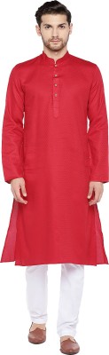 Rajubhai Hargovindas Men Woven Design Straight Kurta(Red)