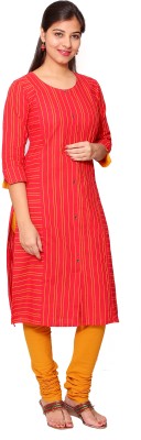 Sais Women Striped A-line Kurta(Red)