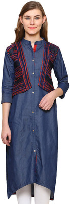 Nextar Women Self Design A-line Kurta(Blue)