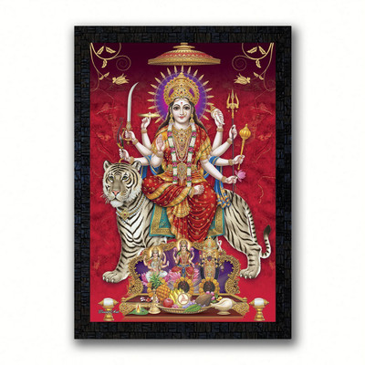 Poster N Frames UV Textured Decorative Art Print of Maa Durga or Nav Durga with wooden synthetic frame Painting Size 14 x 20 inch Digital Reprint 20 inch x 14 inch Painting(With Frame)