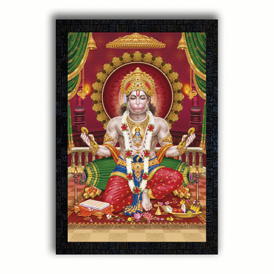 Poster N Frames UV Textured Decorative Art Print of Hanuman with wooden synthetic frame Painting Size 14 x 20 inch Digital Reprint 20 inch x 14 inch Painting(With Frame)