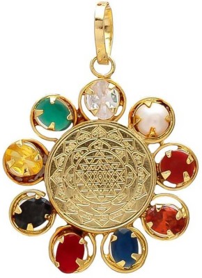 Haridwar astro Navaratna Pendant with Natural Navgrah Stone 9 Gems Stones Astrological Brass Emerald, Onyx, Ruby, Topaz, Opal, Lapis Lazuli Brass