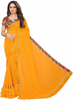 supalee tex Self Design Bollywood Georgette Chiffon Blend Saree(Mustard)