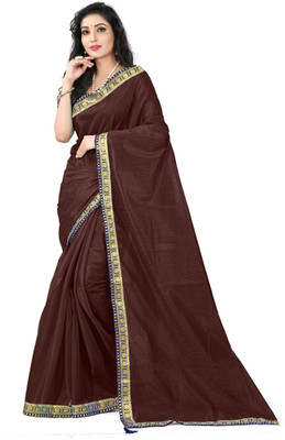 Divastri Self Design, Solid/Plain Bollywood Art Silk Saree(Brown)