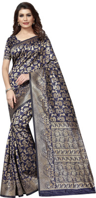 jayant creation Woven Kanjivaram Cotton Blend Saree(Dark Blue)