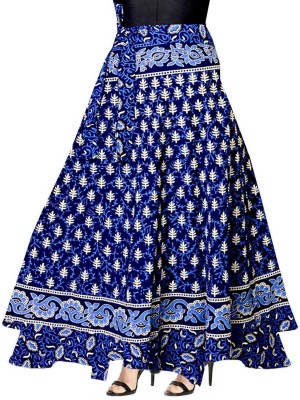 FrionKandy Printed Women Wrap Around Blue Skirt