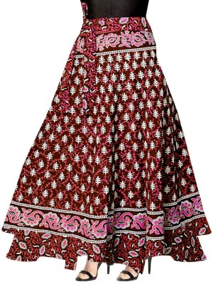 FrionKandy Printed Women Wrap Around Maroon Skirt
