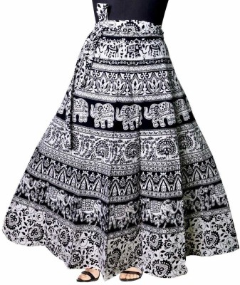 UrbanEra Animal Print Women Wrap Around White, Black Skirt