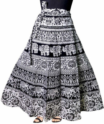 UrbanEra Animal Print Women Wrap Around White, Black Skirt