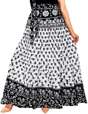 UrbanEra Printed Women Wrap Around White, Black Skirt