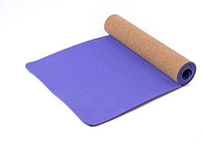 IRIS Premium Fitness Non Slip TPE & Organic Cork Purple 6mm mm Yoga Mat