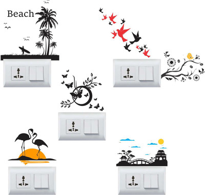 DivineDesigns 13 cm Beack & Birds Switch Board Sticker ( A Set of Switchboard Stickers ) Self Adhesive Sticker(Pack of 1)