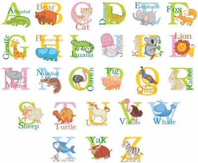 Asmi Collections 75 cm Alphabets with Animal Pictures Self Adhesive Sticker(Pack of 1)