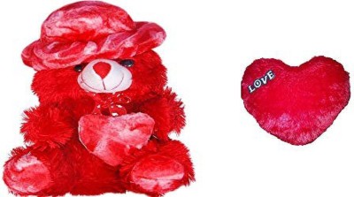 GOD GIFT GALLERY Valentine gift Red Cap Love Teddybear with Love heart Soft toy - 27 cm (Multicolor)  - 27.2 cm(Red)