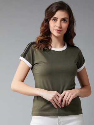 THE DRY STATE Solid Women Round Neck Green T-Shirt